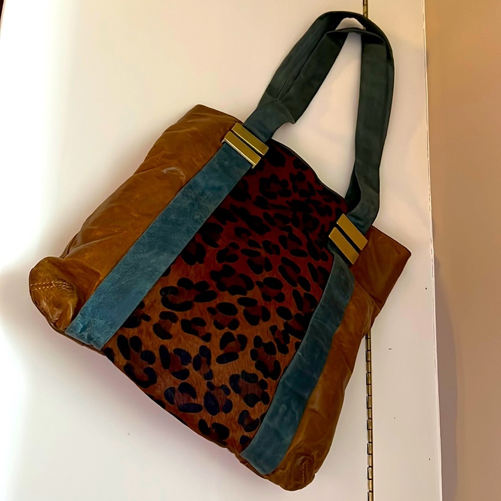 Hype Leather + Animal Print Hobo Bag
